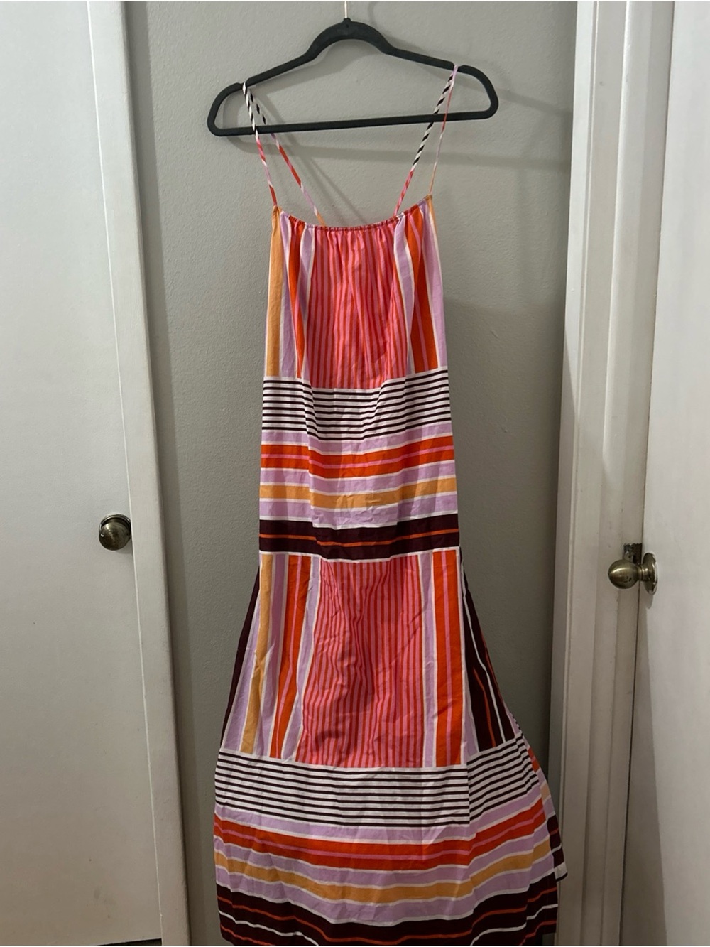 Loft Beach Striped Crisscross Back Maxi Dress 100 % Cotton Size Med